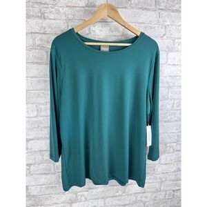 New Chico's Lily Scoop Neck Top‎ 3/4 Sleeve Size 3 XL Jersey Knit Teal Green